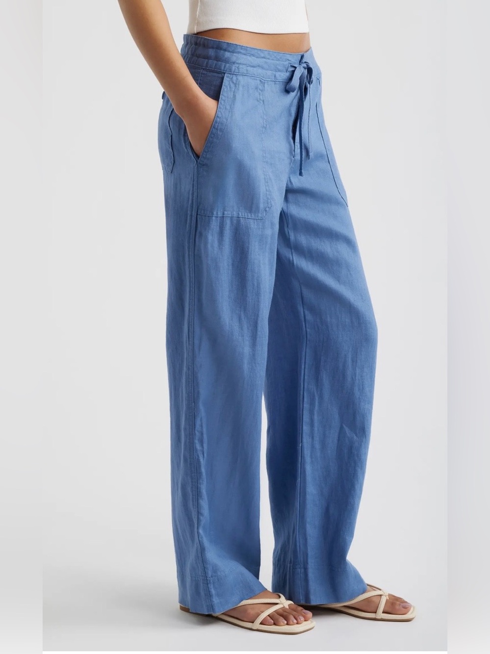 Lauren Ralph Lauren Womens 12P Inky Blue 100% Linen Wide Leg Pants Petite NWT